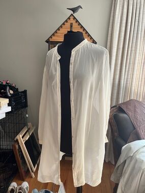 Eileen Fisher Sheer Ivory Long Button Front Blouse